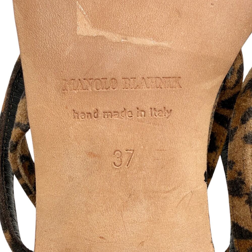 Manolo Blahnik Hata Thong Slingback Flat Sandals in Suede Leopard EU 37 US 7 - Picture 11 of 12